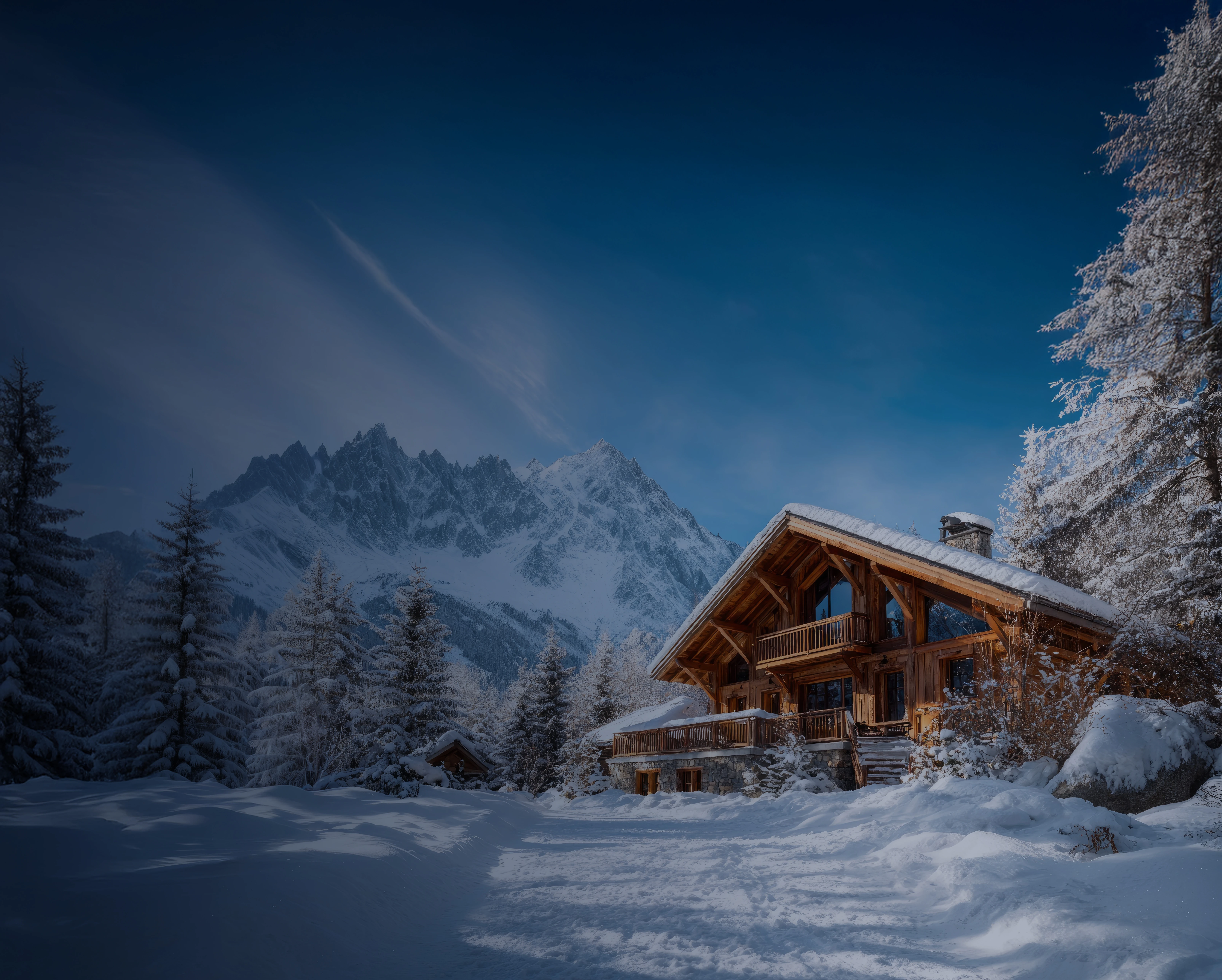 Luxuriöses Chalet in winterlicher Alpenlandschaft