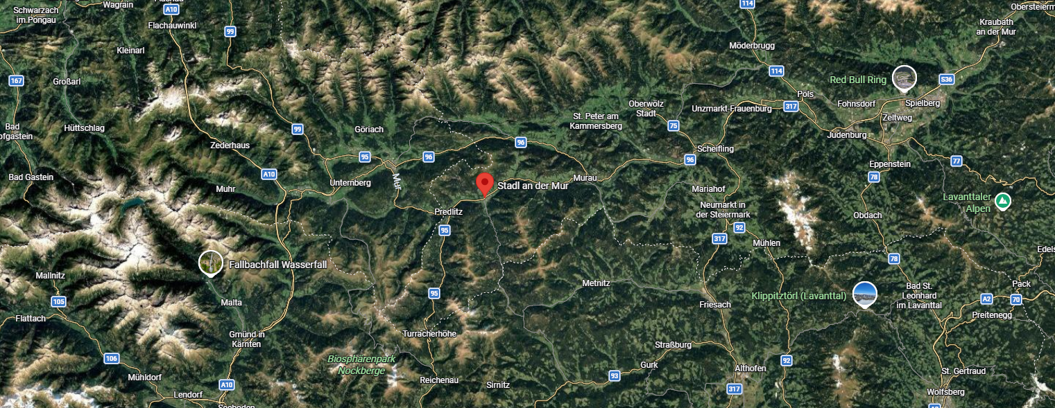 Satelliten-Lagekarte von Stadl an der Mur in der Region Murau