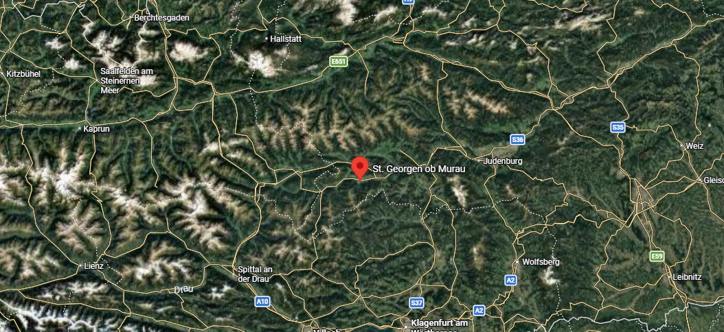 Satellite location map of St. Georgen ob Murau and Kreischberg in Styria