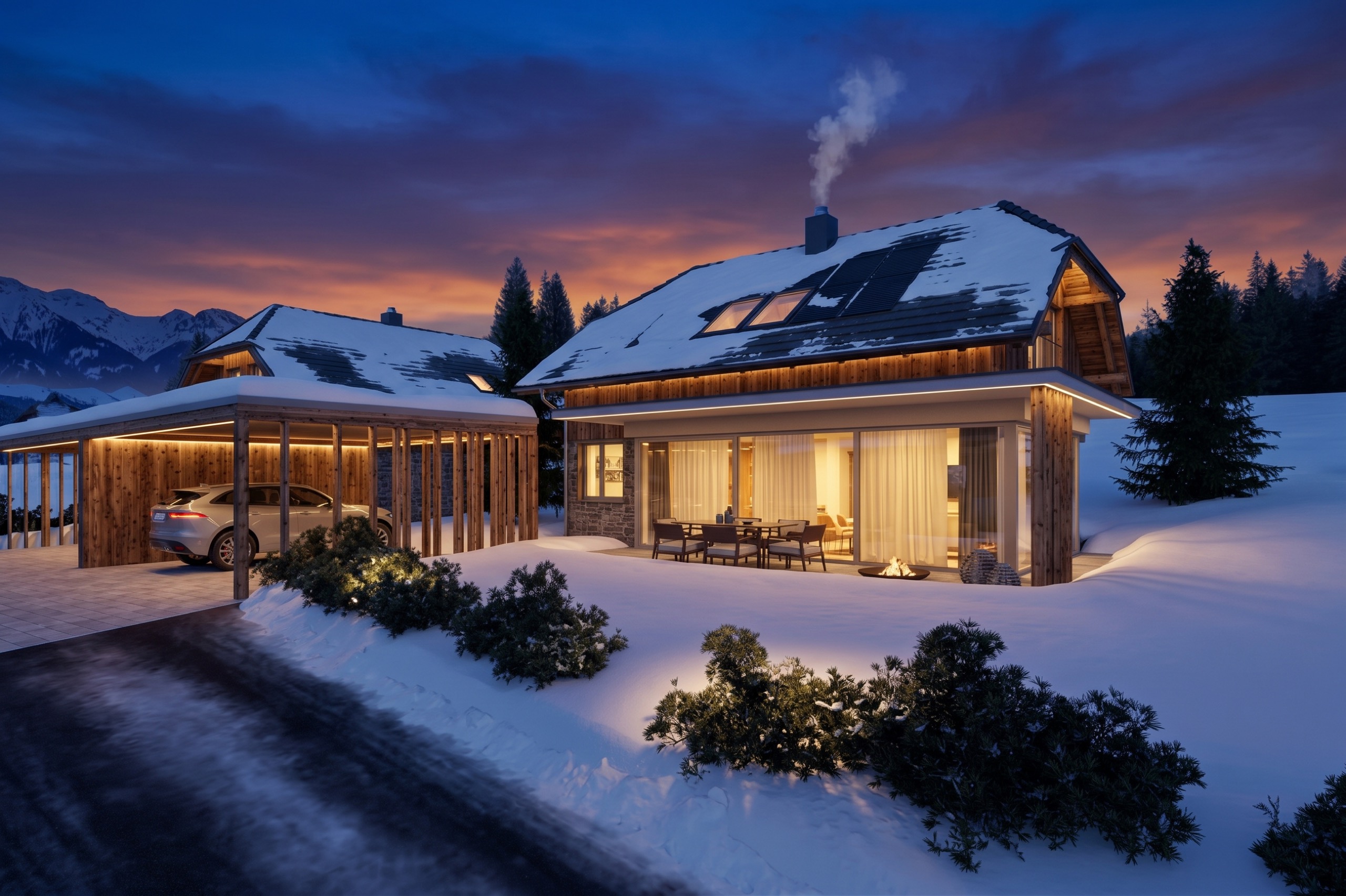 Lungauer Panorama Chalet in winterlicher Abendstimmung
