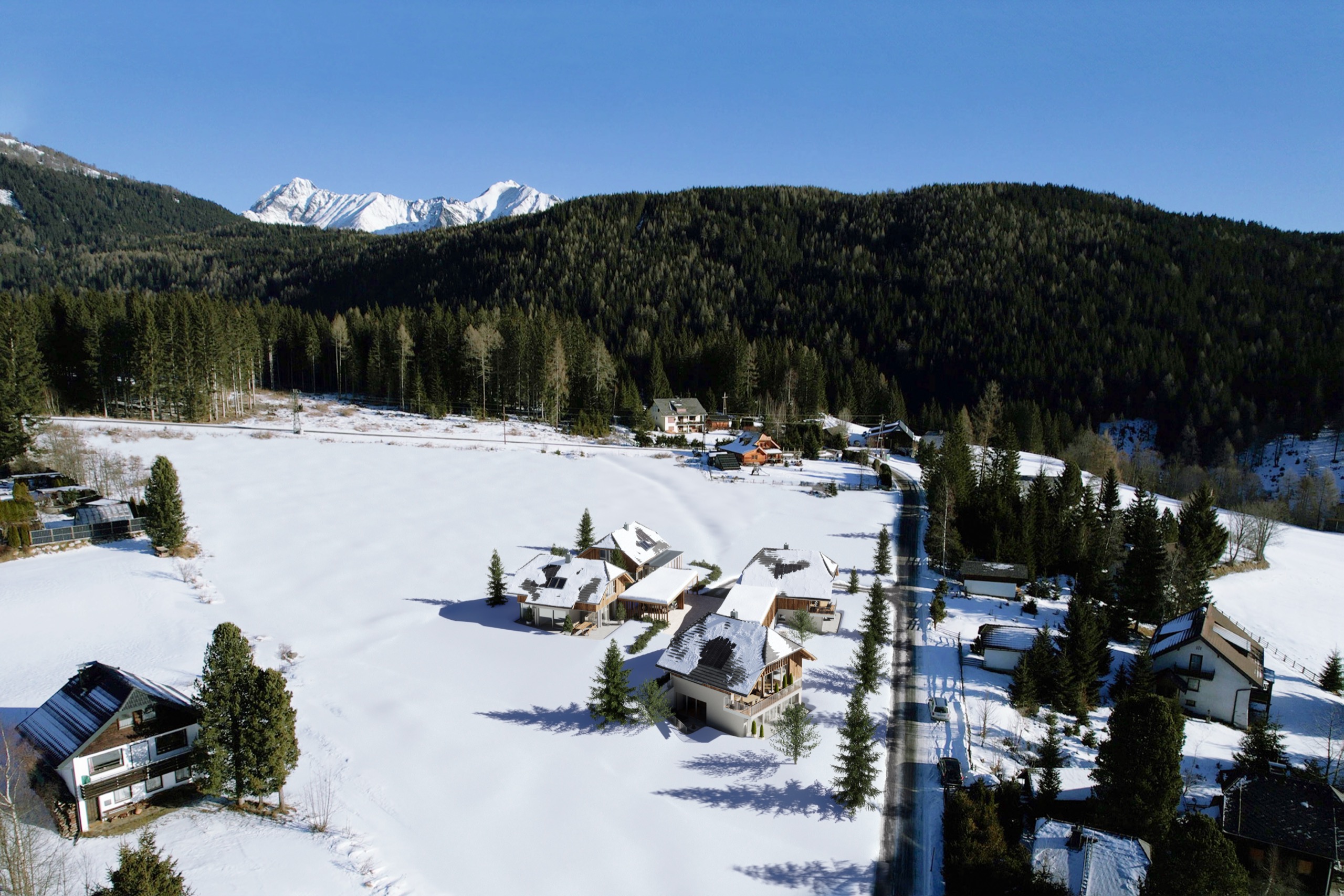 Winterliche Panoramalage der Lungauer Chalets bei Mariapfarr