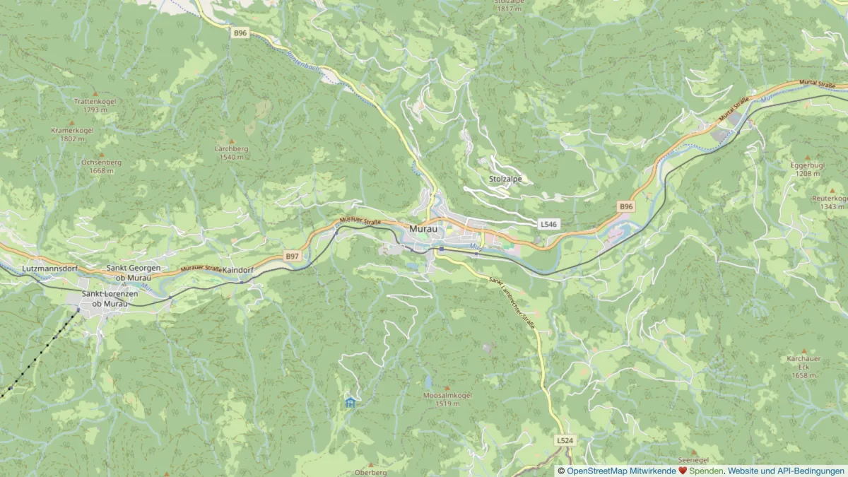 OpenStreetMap-Umgebungskarte von Murau-West in der Steiermark