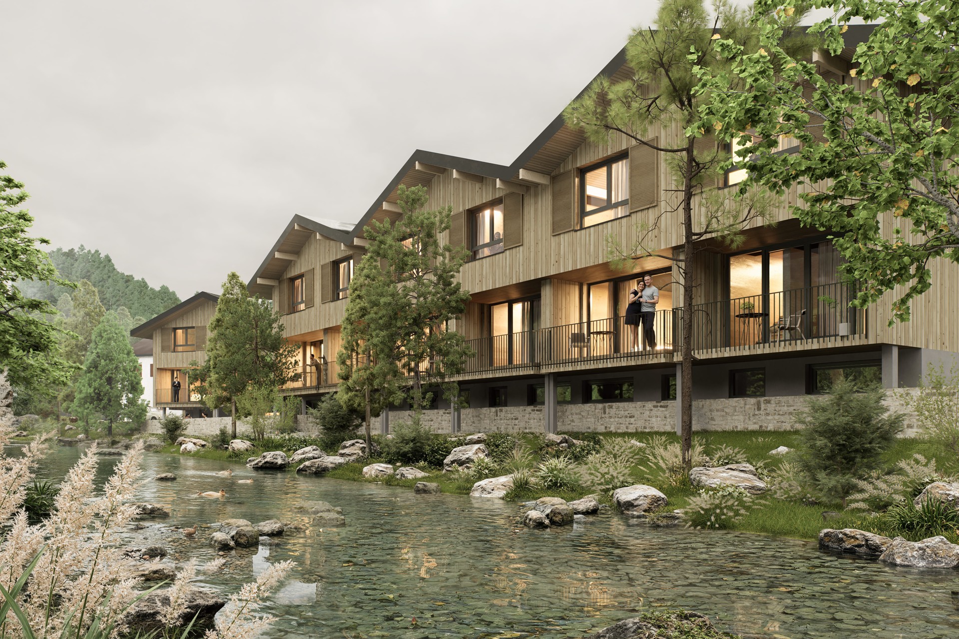 Architekturvisualisierung der Ostrach Chalets an der Ostrach